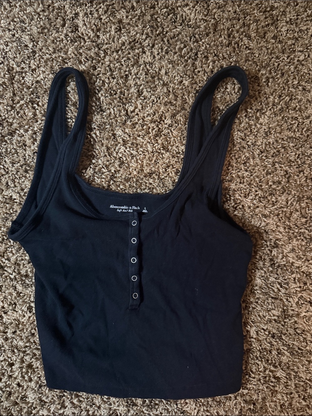 Abercrombie & Fitch Black Ribbed Henley Crop Tank